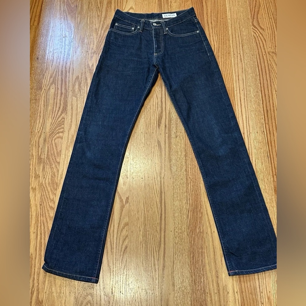 Men's Gustin California Straight Raw Denim Button Fly Selvedge Jeans 29x33